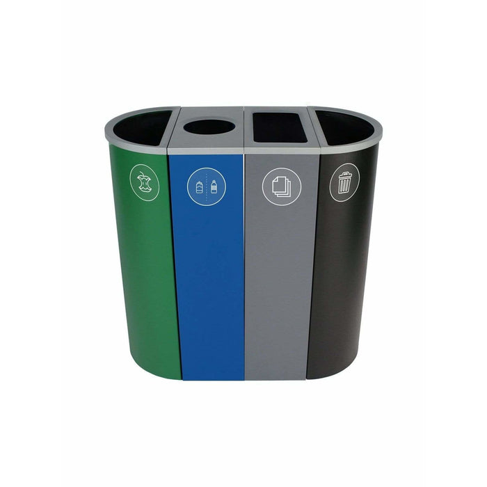 Busch Systems Spectrum 36 Gallon Slim Ellipse-Cube Four Stream Steel Recycling Receptacle - 101212 - Trash Cans Depot