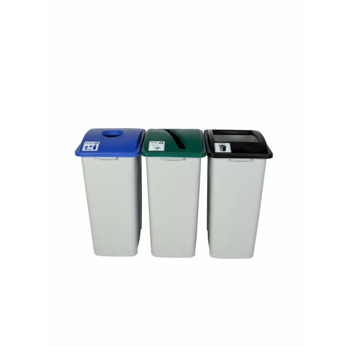 Busch Systems Waste Watcher XL 96 Gallon Triple Stream Plastic Recycling Receptacle - 101338 - Trash Cans Depot