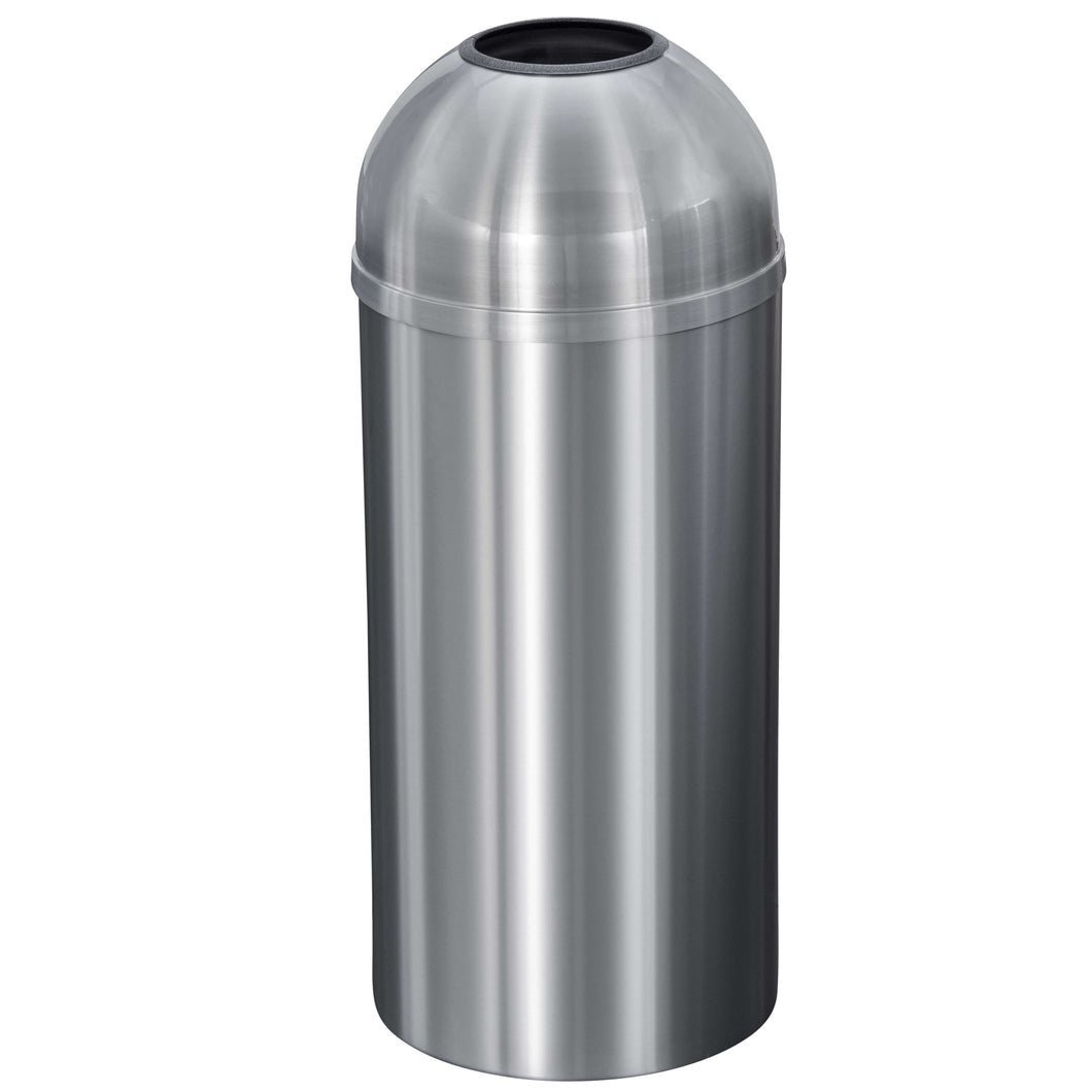 Glaro New Yorker Open Dome Top 16 Gallon Satin Aluminum Trash Can - T1536SA-SA - Trash Cans Depot