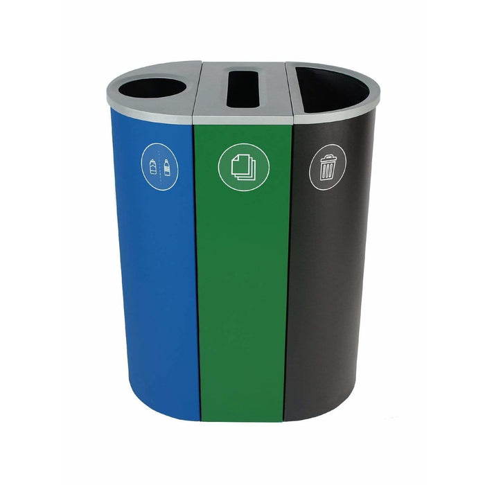 Busch Systems Spectrum 26 Gallon Slim Ellipse-Cube Triple Stream Steel Recycling Receptacle - 101199 - Trash Cans Depot
