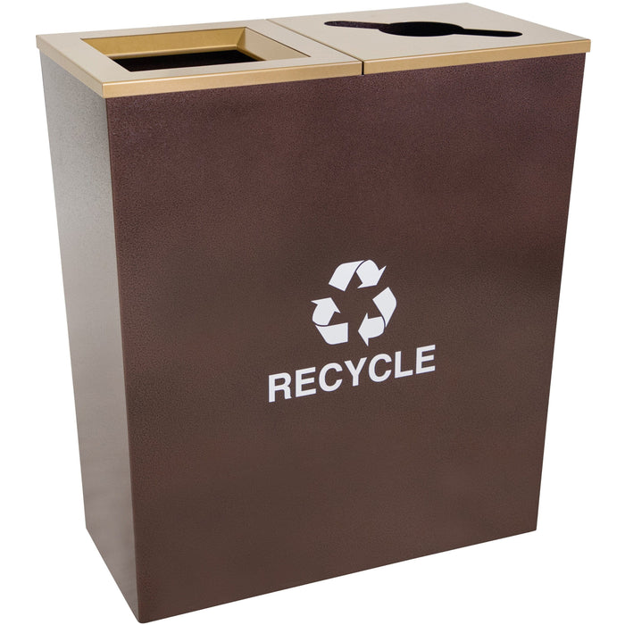 36 Gallon Recycling Bin - Ex-Cell Kaiser Metro Collection 36 Gallon Two Stream Steel Recycling Receptacle - RC-MTR-2 HCPR