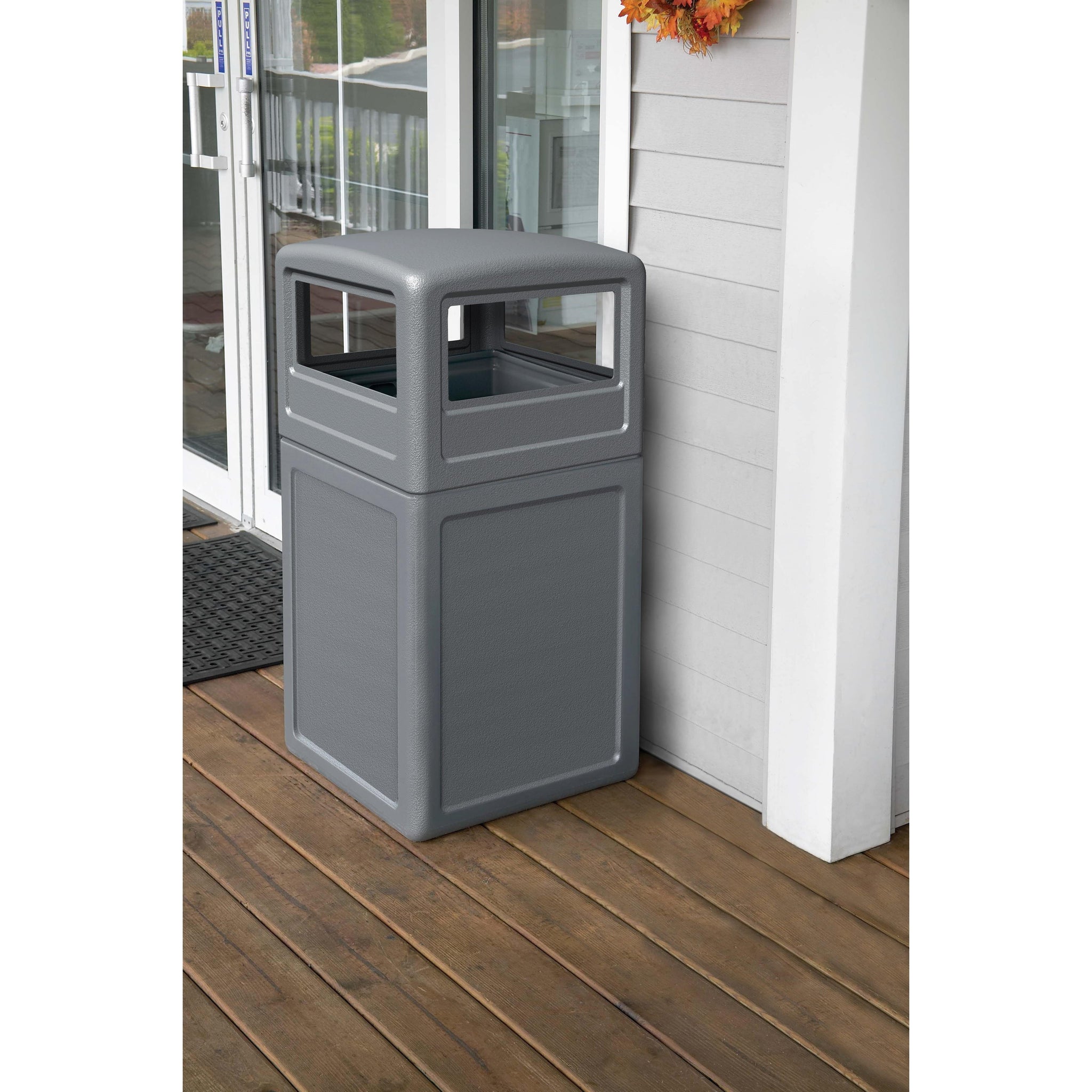Outdoor Trash Can | PolyTec Square Outdoor Commercial Waste Container | 42 Gallon Capacity | Durable Plastic | Beige | Trash Cans Warehouse