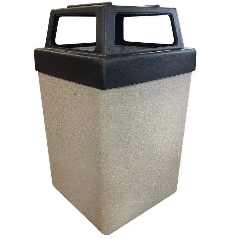 Wausau Tile 4 Way Open Top 9 Gallon Concrete Trash Receptacle with Ashtray - TF2070, Exposed Buff (E21)