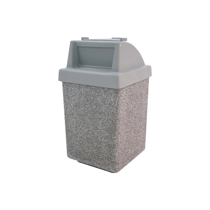 Wausau Tile 4 Way Open Top 9 Gallon Concrete Trash Receptacle with Ashtray - TF2070, Exposed Buff (E21)