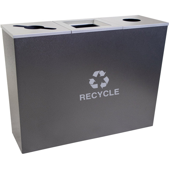 54 Gallon Recycling Bin - Ex-Cell Kaiser Metro Collection 54 Gallon Three Stream Steel Recycling Receptacle - RC-MTR-3 HCCL