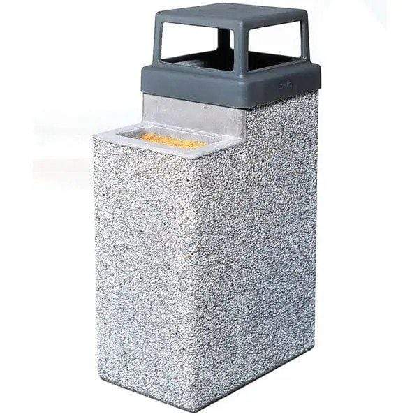 Wausau Tile 4 Way Open Top 9 Gallon Concrete Trash Receptacle with Ashtray - TF2070 - Trash Cans Depot
