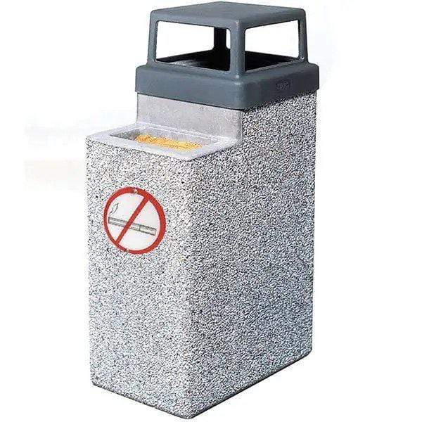 Wausau Tile 4 Way Open Top 9 Gallon Concrete Trash Receptacle with Ashtray with No Smoking Logo - TF2075 - Trash Cans Depot