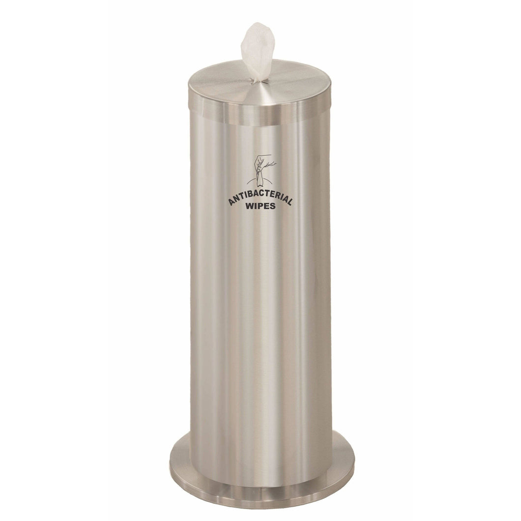 Glaro Satin Aluminum Silkscreened Disinfecting Wipe Dispenser With Extra Storage - F1027-S-SA-AW1 - Trash Cans Depot